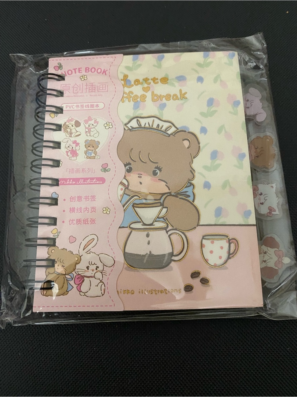 Latte Coffee Break Bear Spiral Notebook - Pink Cream